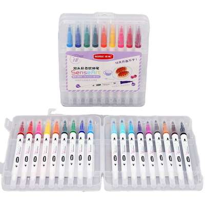 Wholesale japanese stationery coloring pen set watercolor brush drawing pen sets 18 colors dual tip fineliner pens custom